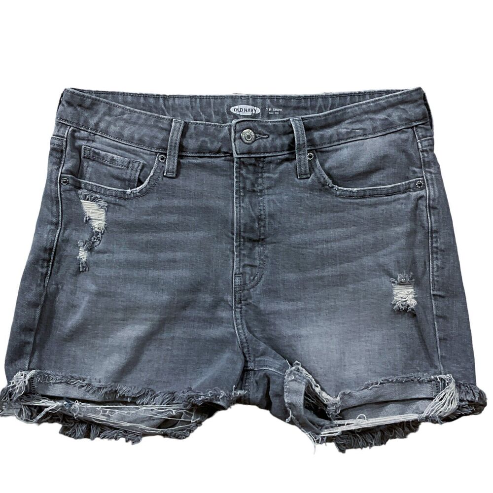 Old Navy Womens Shorts size 10 Gray OG Short High Rise Denim Jeans Frayed Hem
